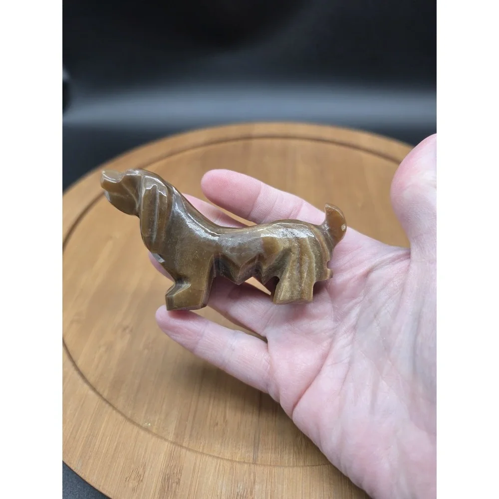 Vintage Hand Carved Onyx‎ Stone Dachshund Wiener Dog Figurine Brown Veining